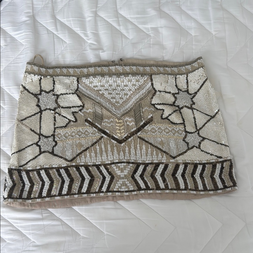 Elegant Beaded Skirt in Cream and Brown